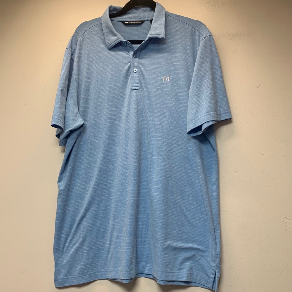 TravisMathew Polo Shirt Mens XL Light Blue Excellent Heathered Stretch 9855